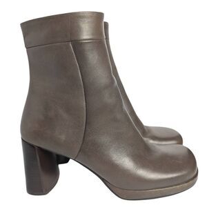 Y2K Vintage Enzo Angiolini Brown Leather Boots Booties Square Toe Block Heel 8